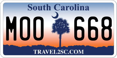 SC license plate MOO668