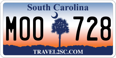 SC license plate MOO728