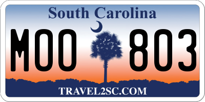 SC license plate MOO803