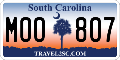 SC license plate MOO807