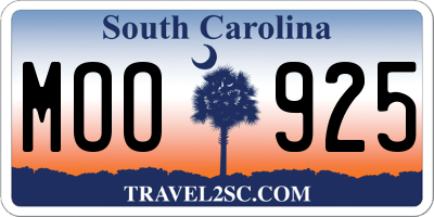 SC license plate MOO925