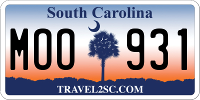 SC license plate MOO931