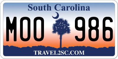 SC license plate MOO986