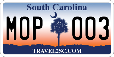 SC license plate MOP003