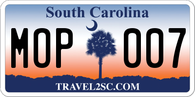 SC license plate MOP007