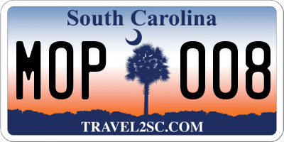 SC license plate MOP008