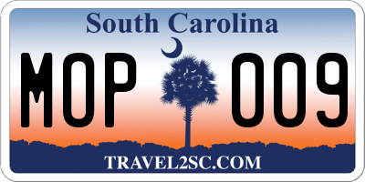 SC license plate MOP009