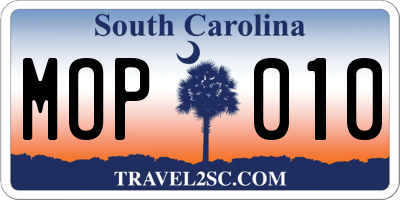 SC license plate MOP010