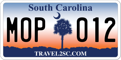SC license plate MOP012