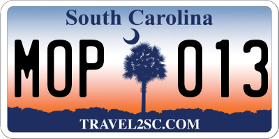SC license plate MOP013