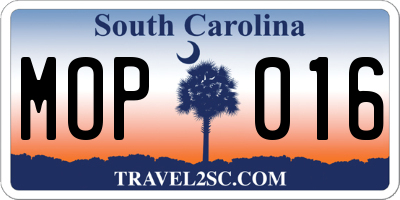 SC license plate MOP016