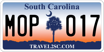 SC license plate MOP017