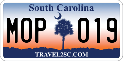 SC license plate MOP019