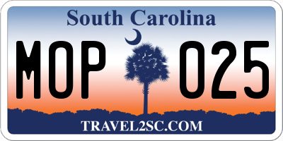 SC license plate MOP025