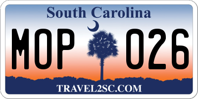 SC license plate MOP026