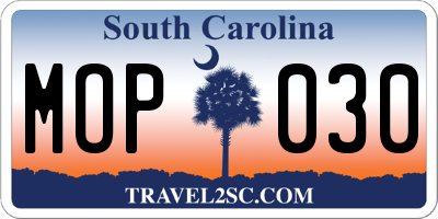 SC license plate MOP030
