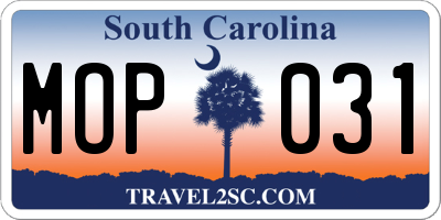 SC license plate MOP031