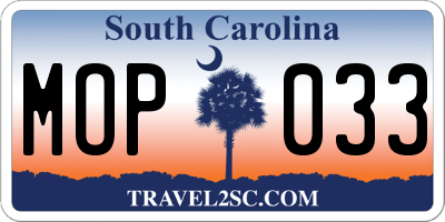 SC license plate MOP033