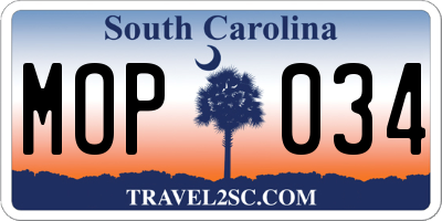 SC license plate MOP034