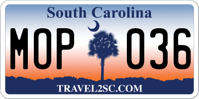 SC license plate MOP036