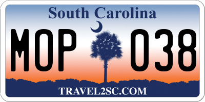 SC license plate MOP038