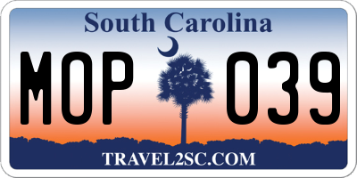 SC license plate MOP039