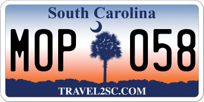 SC license plate MOP058