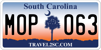 SC license plate MOP063