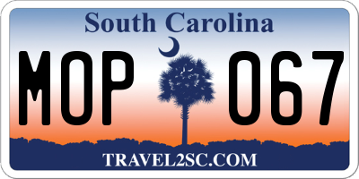 SC license plate MOP067