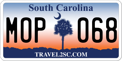 SC license plate MOP068