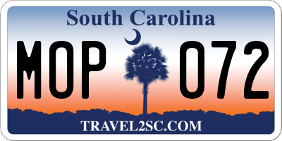 SC license plate MOP072