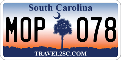 SC license plate MOP078