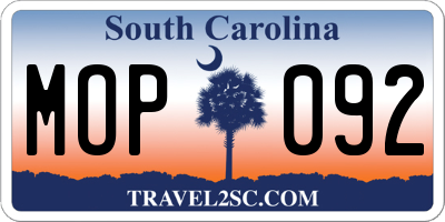 SC license plate MOP092