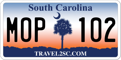 SC license plate MOP102
