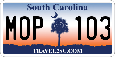 SC license plate MOP103