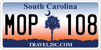 SC license plate MOP108