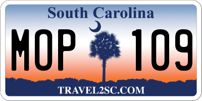 SC license plate MOP109