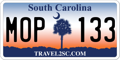 SC license plate MOP133