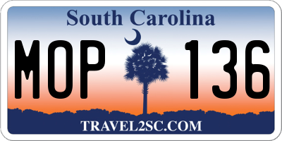 SC license plate MOP136