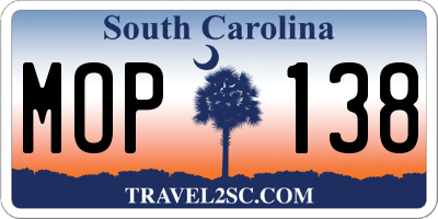 SC license plate MOP138