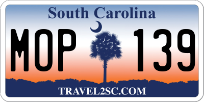 SC license plate MOP139