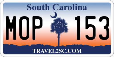 SC license plate MOP153