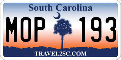 SC license plate MOP193