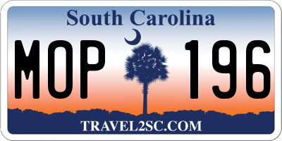 SC license plate MOP196