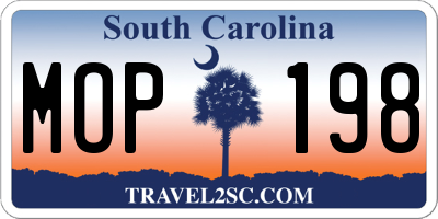 SC license plate MOP198