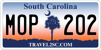 SC license plate MOP202