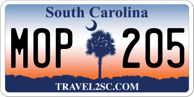 SC license plate MOP205