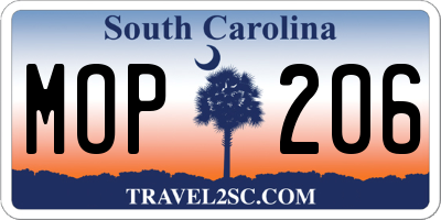 SC license plate MOP206