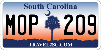 SC license plate MOP209