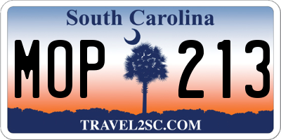 SC license plate MOP213